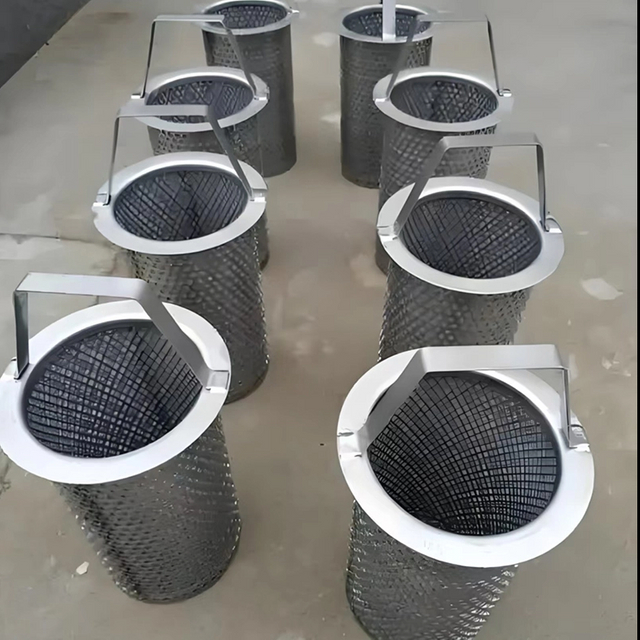 Perforated plate filter baskets (industrial filtration components)