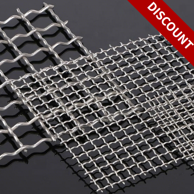 Manganese Steel Screen Mesh with different mesh sizes on a gray background